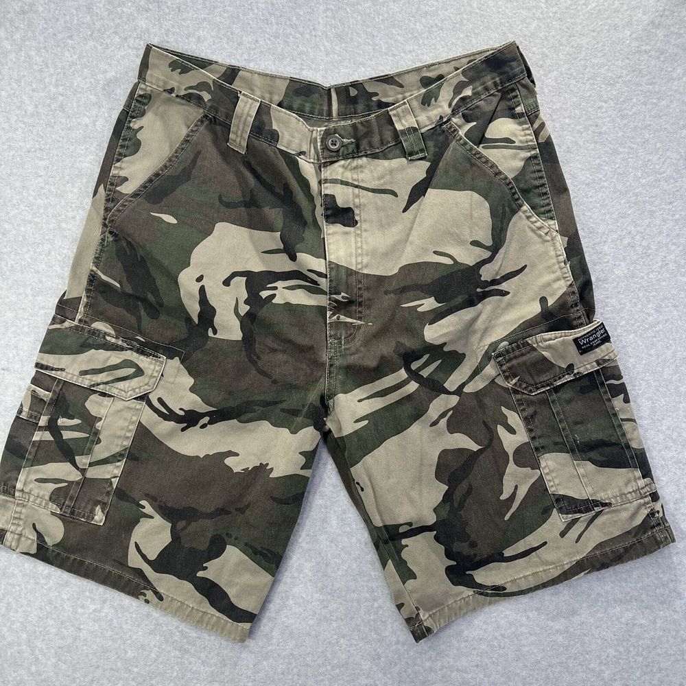 Wrangler Cargo Shorts Mens Size 34 Green Camouflage Authentic Issue Pockets